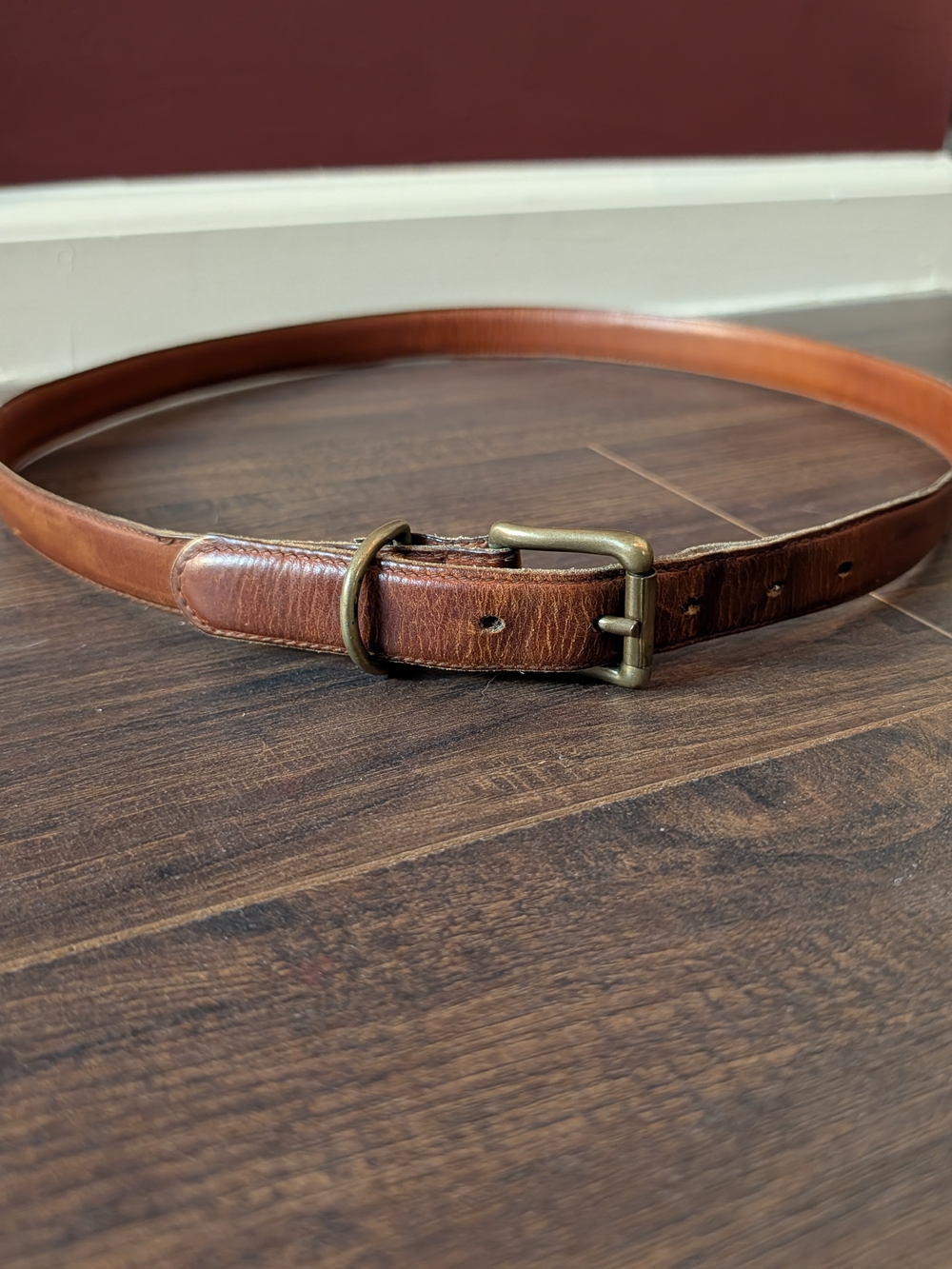 Orvis Brown Leather Belt with Brass Buckle And Rounded Metal Keeper 36